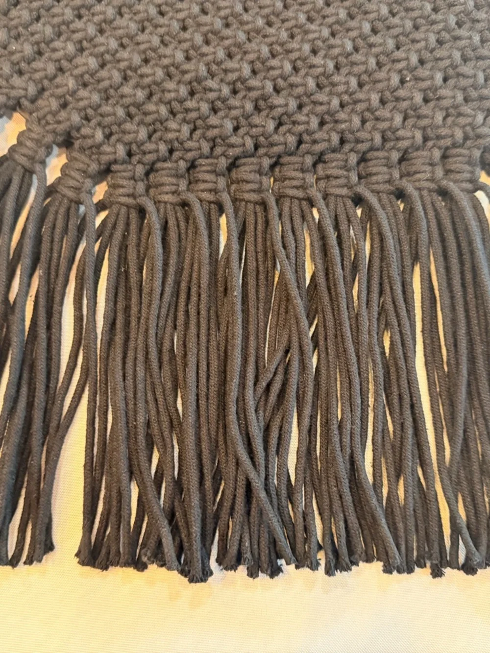 Danielle Nicole Black Macramé Fringe Bag Crossbody with Wooden Handles - Picture 5 of 10